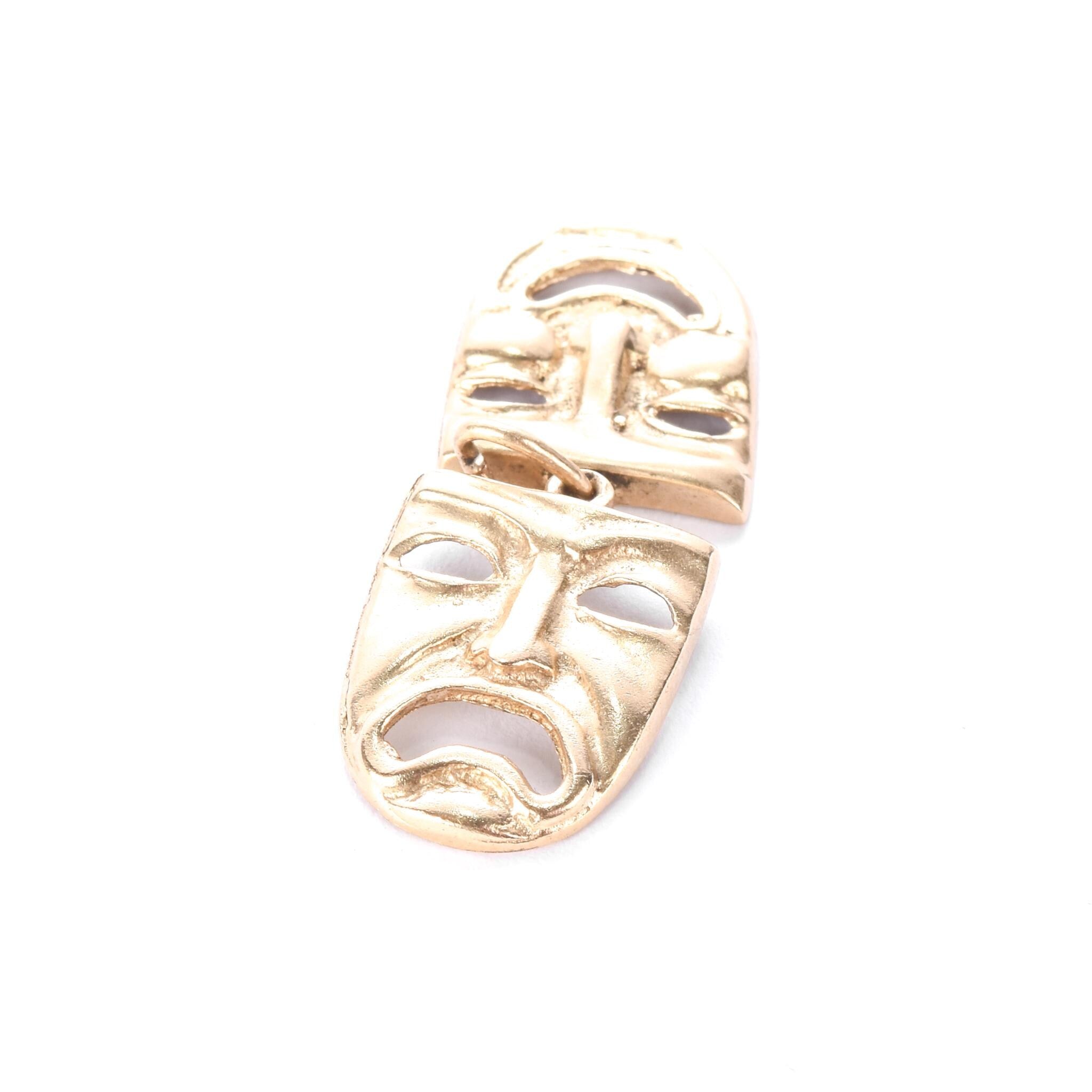 14K Gold Two-Piece Comedy & Drama Theatre Mask Pendant