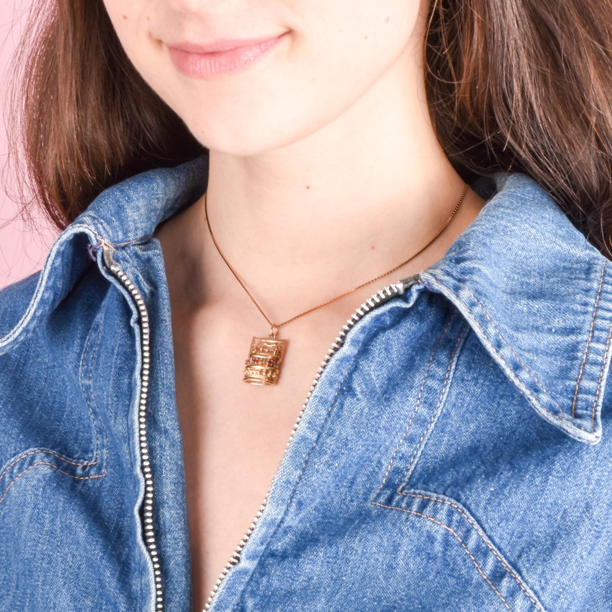 14K Gold Liquor Bar Pendant with Rubies & Aquamarine