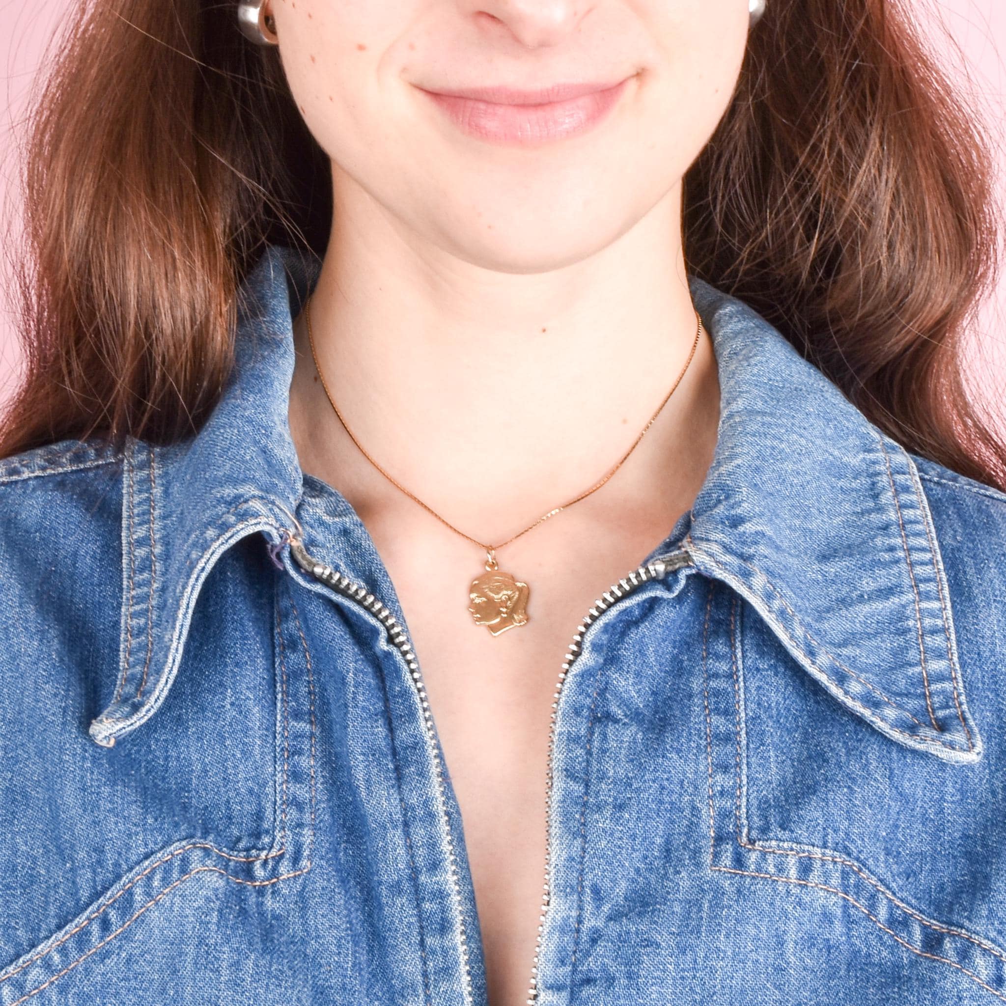 14K Gold Girl with Ponytail Profile Pendant