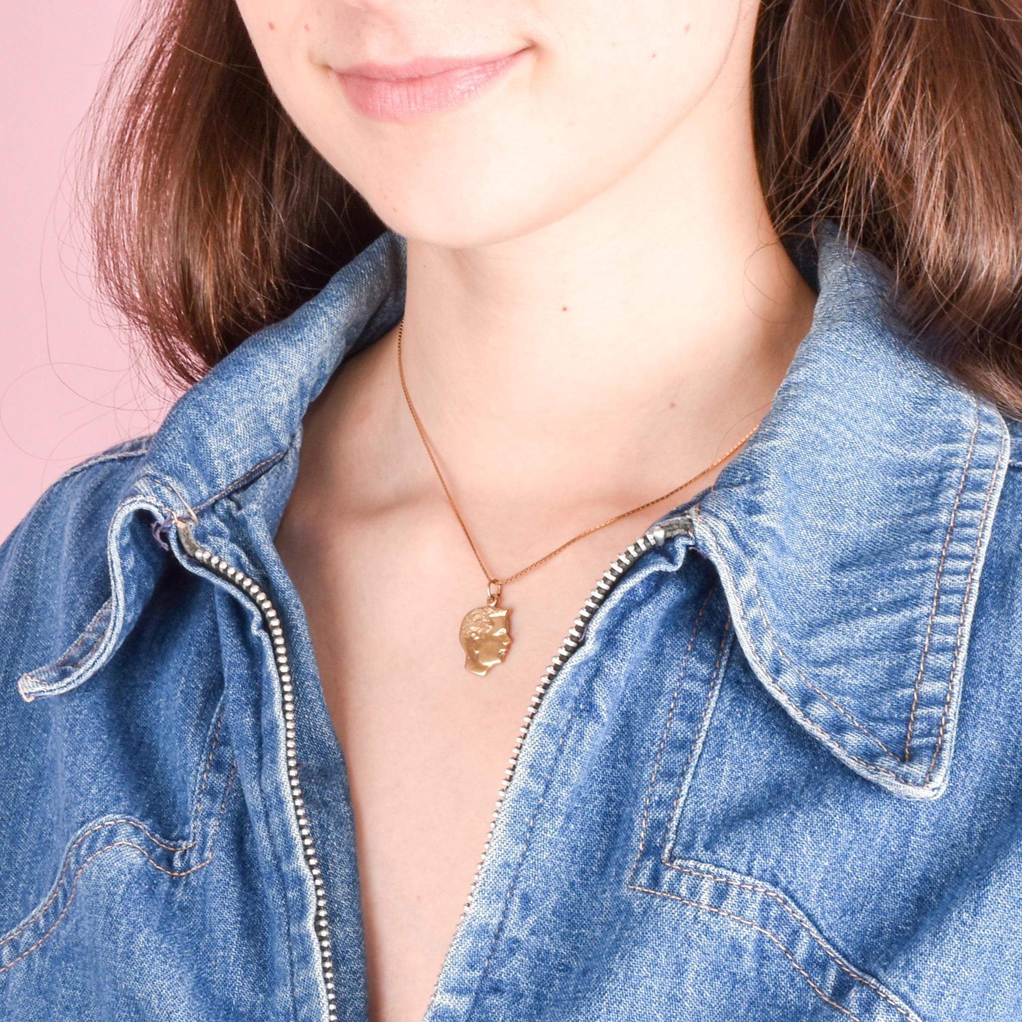 14K Gold Young Boy Profile Pendant