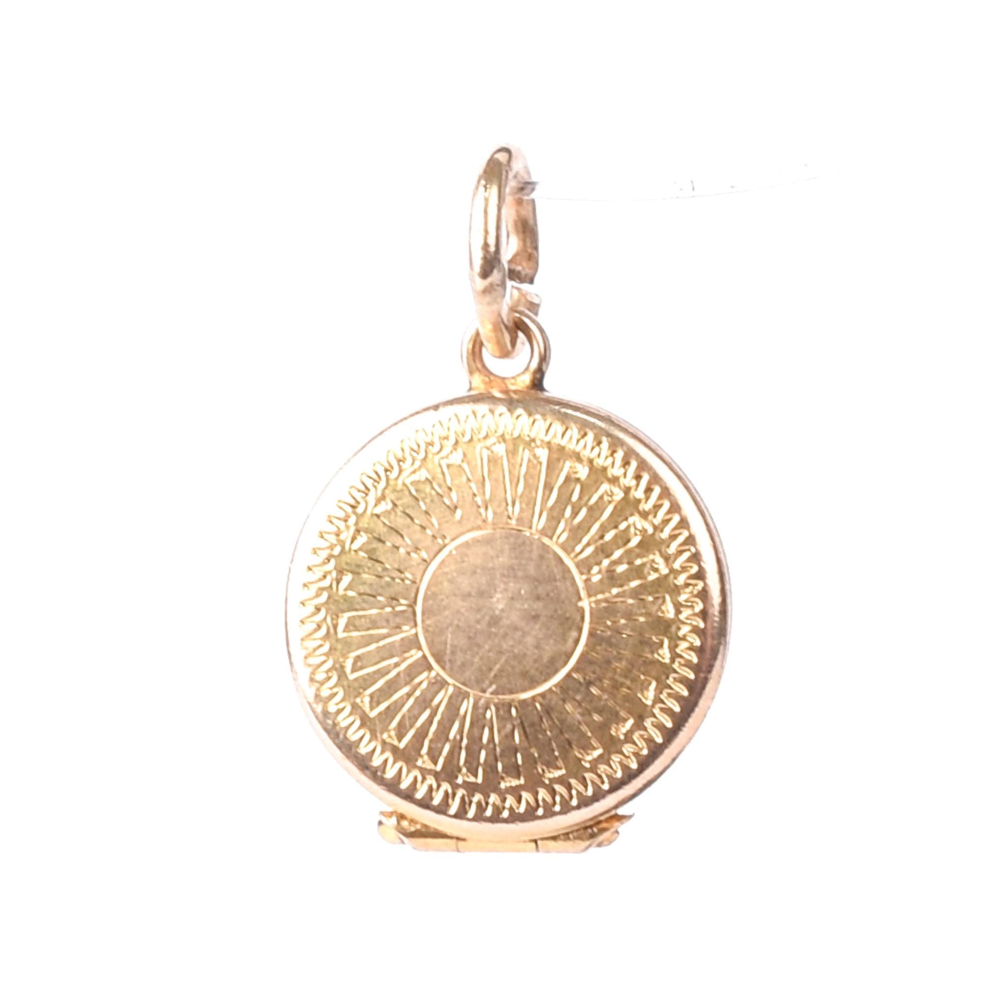 10K Gold Miniature Sun-Etched Locket Charm