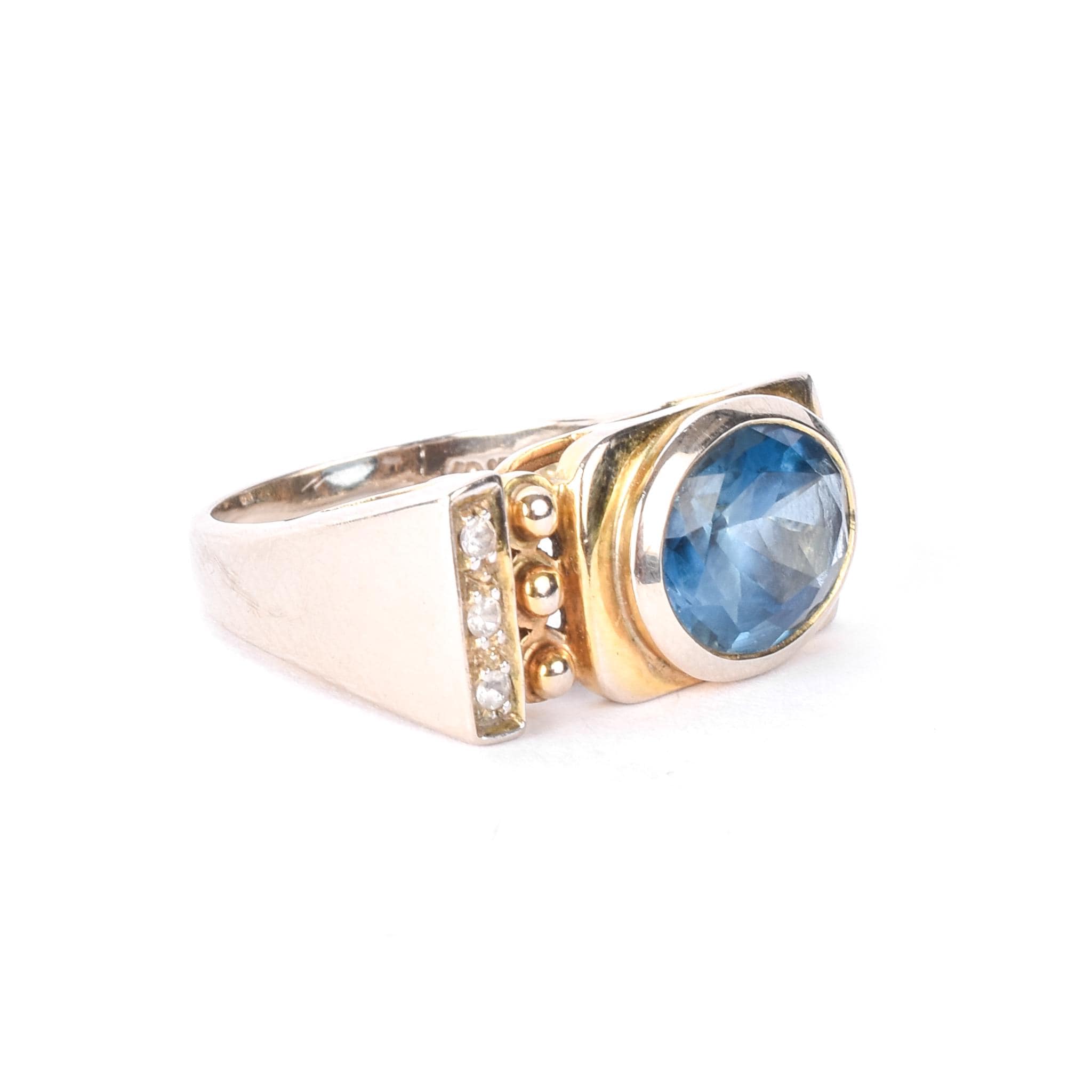 10K Gold Modernist Blue and Clear Topaz Ring