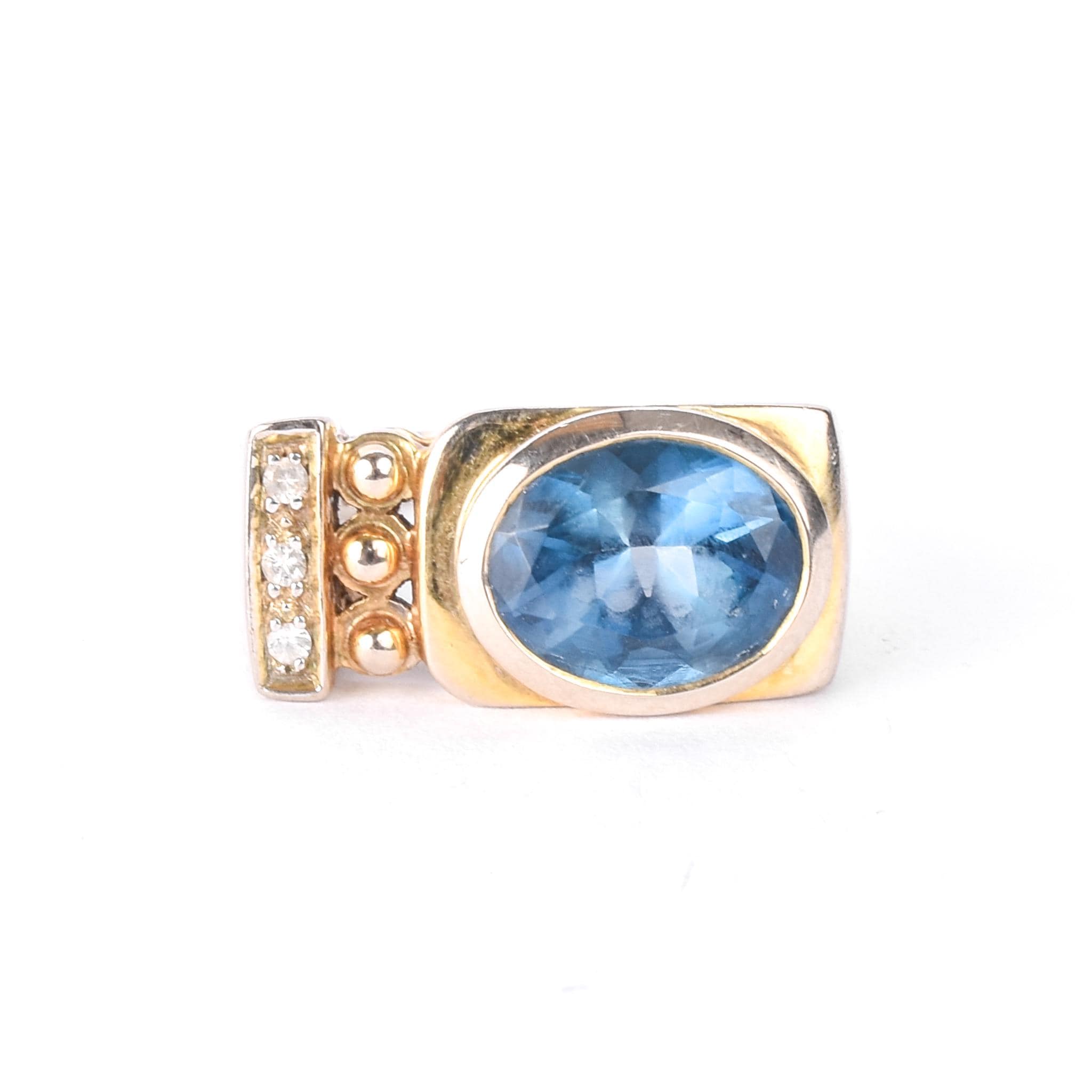 10K Gold Modernist Blue and Clear Topaz Ring