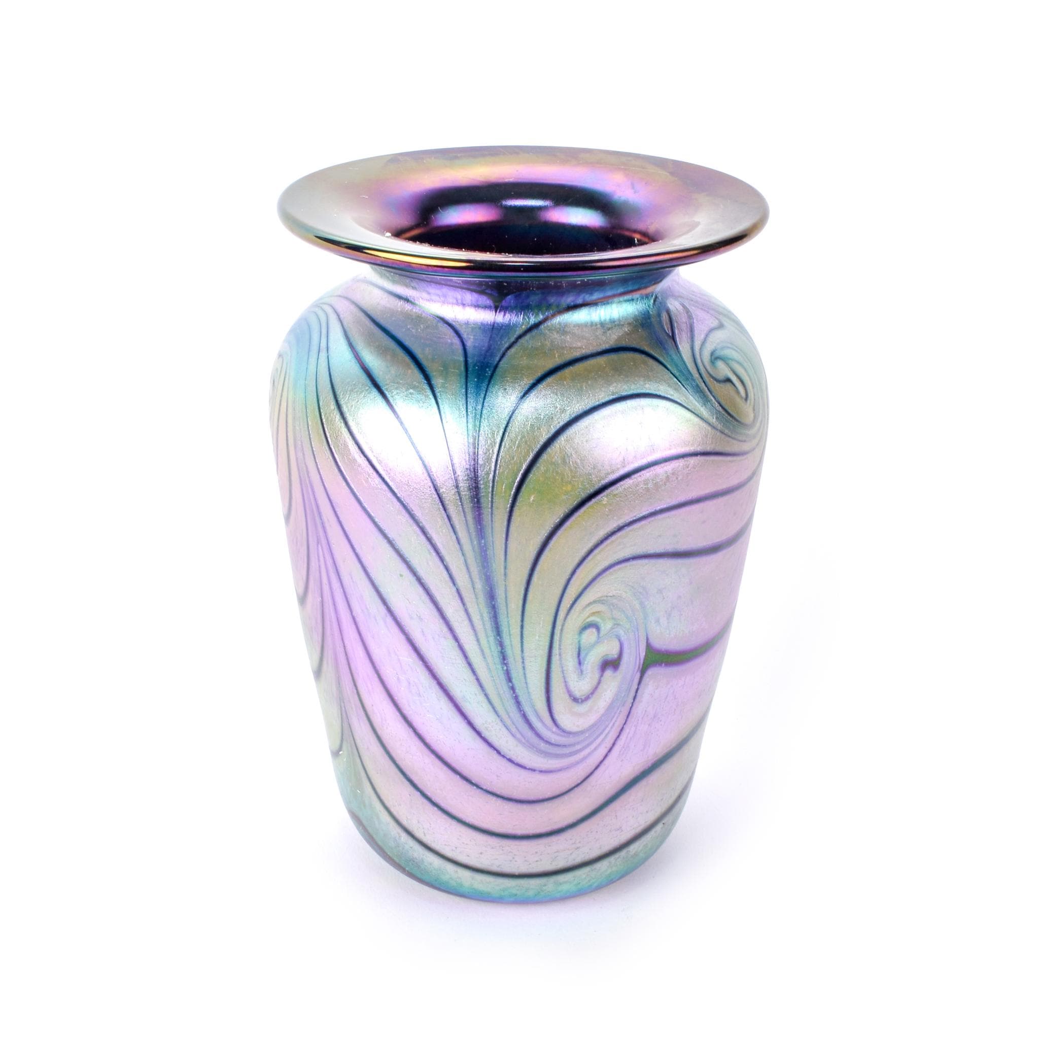 Signed 2002 Blown Art Glass Iridescent Vase