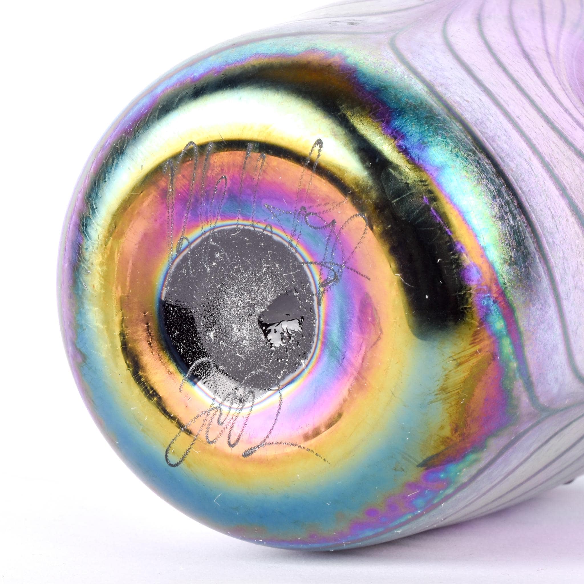 Signed 2002 Blown Art Glass Iridescent Vase