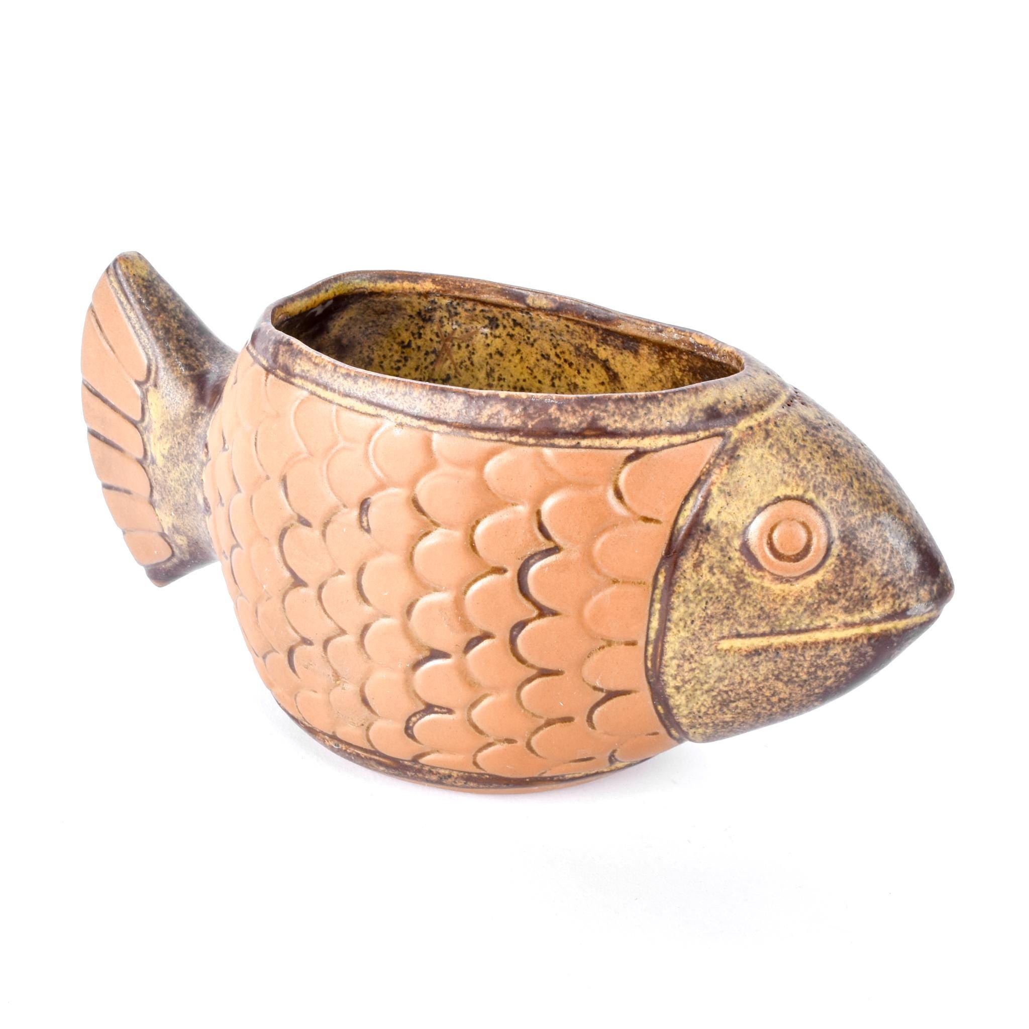 1970s David Stewart Lions Valley Fish Ceramic Planter Pot