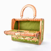 1970s Embroidered Mushroom Wicker Box Purse