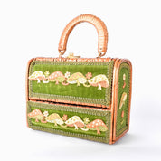 1970s Embroidered Mushroom Wicker Box Purse