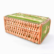 1970s Embroidered Mushroom Wicker Box Purse