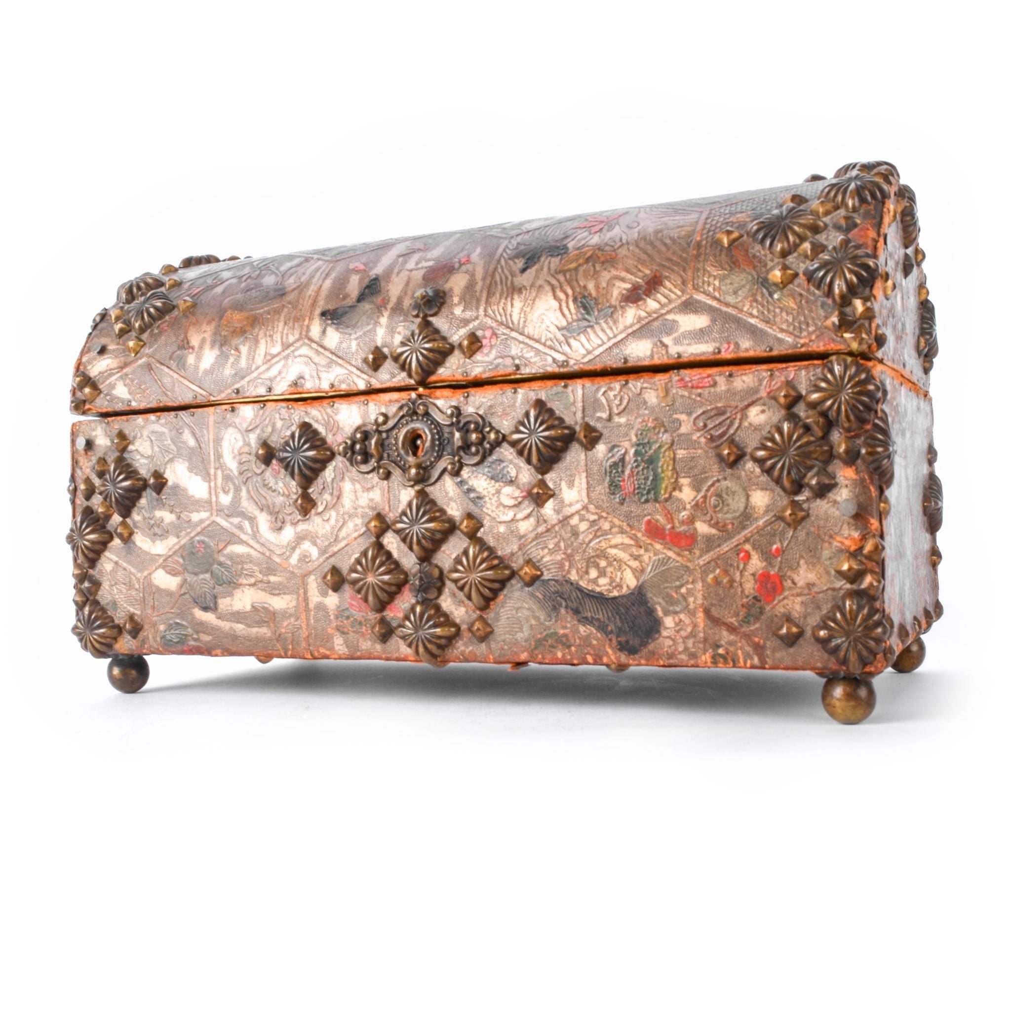 Vintage c. 1820 Venetian Japanese Style Leather Bound Jewelry Box