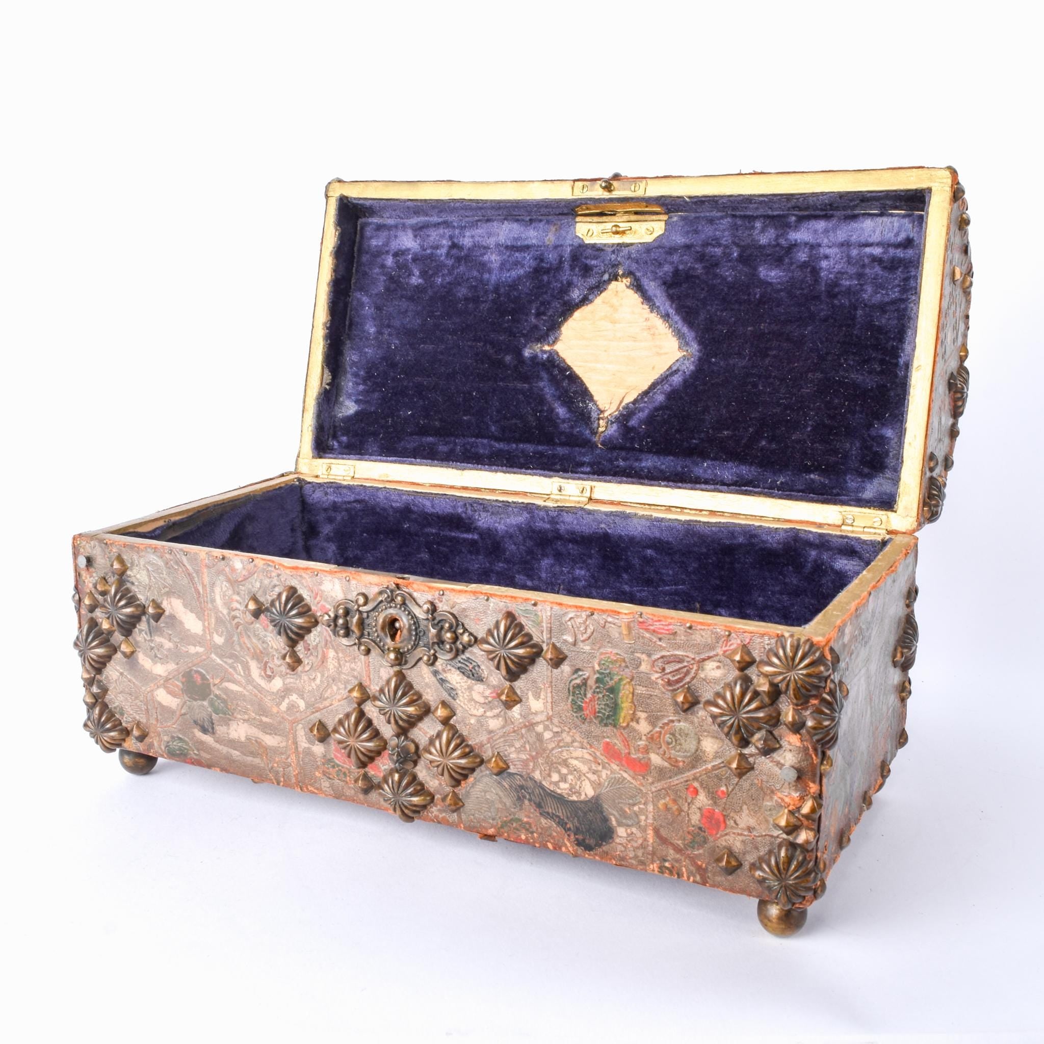Vintage c. 1820 Venetian Japanese Style Leather Bound Jewelry Box
