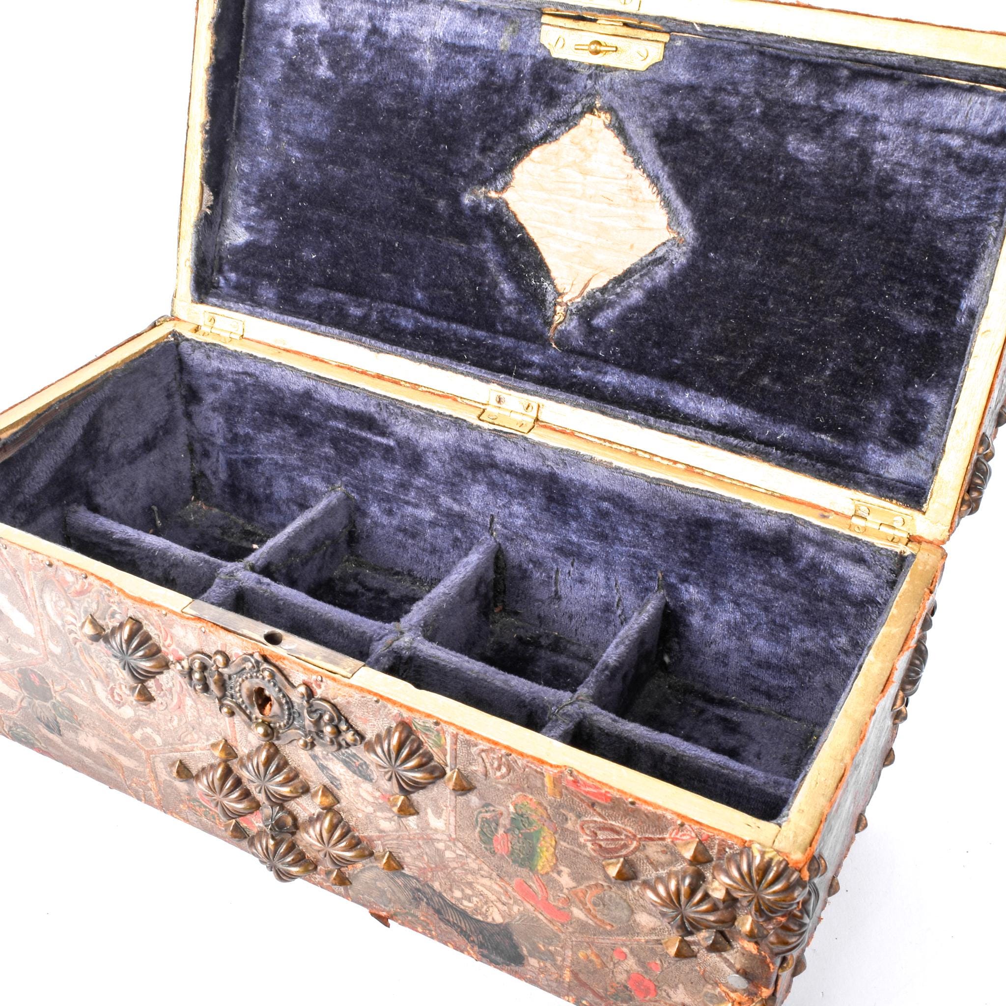 Vintage c. 1820 Venetian Japanese Style Leather Bound Jewelry Box