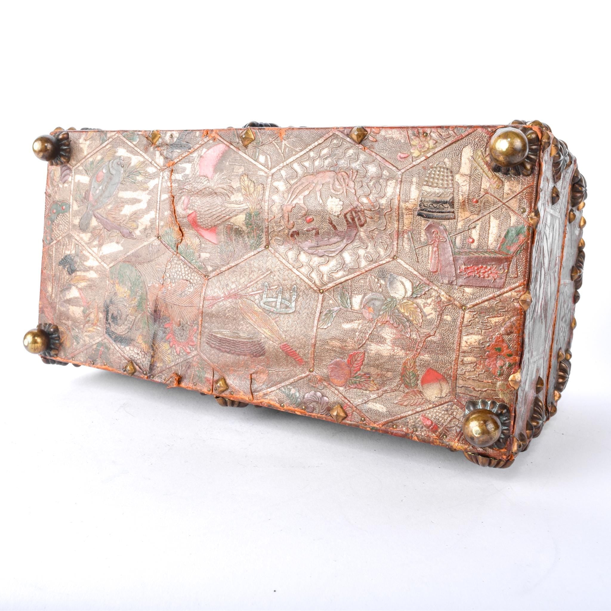 Vintage c. 1820 Venetian Japanese Style Leather Bound Jewelry Box
