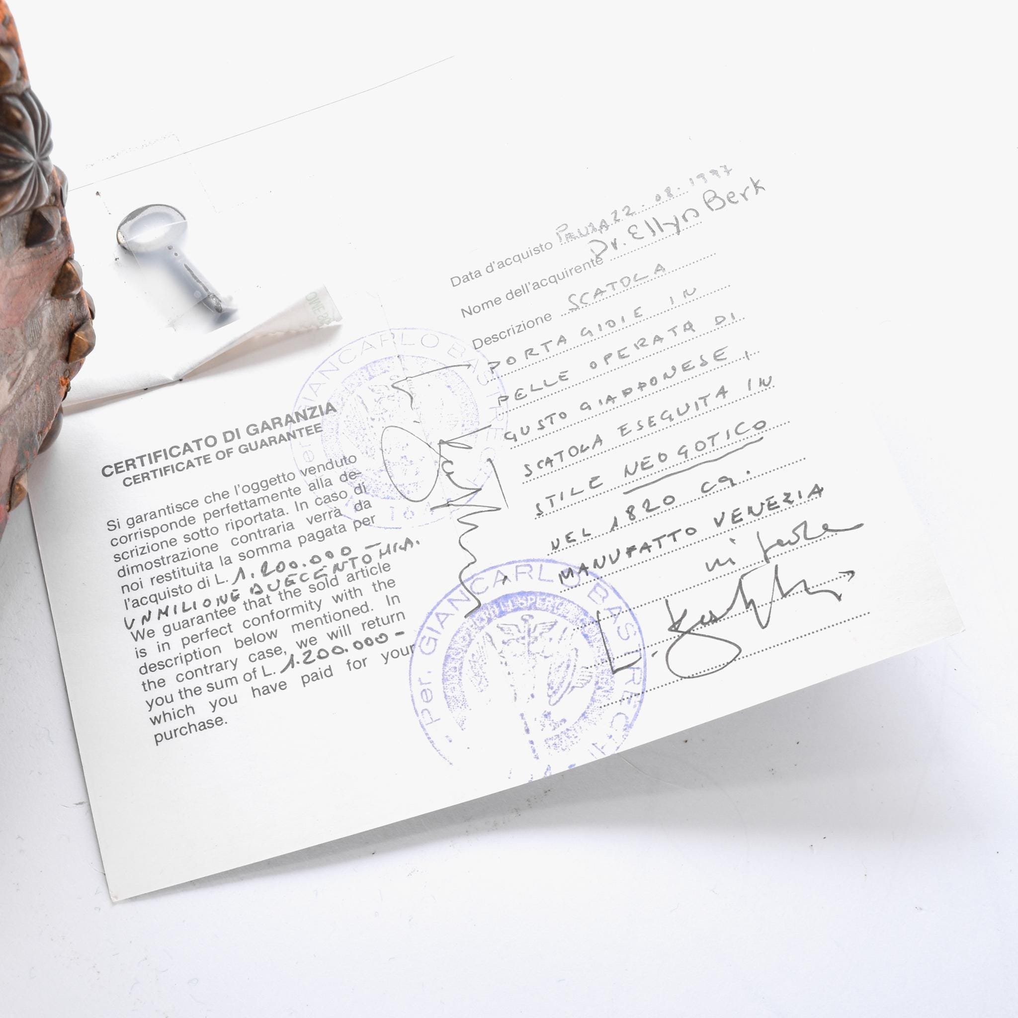 Vintage c. 1820 Venetian Japanese Style Leather Bound Jewelry Box