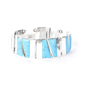 Taxco 950 Silver Geometric Turquoise Inlay Link Bracelet
