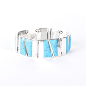Taxco 950 Silver Geometric Turquoise Inlay Link Bracelet