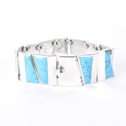 Taxco 950 Silver Geometric Turquoise Inlay Link Bracelet