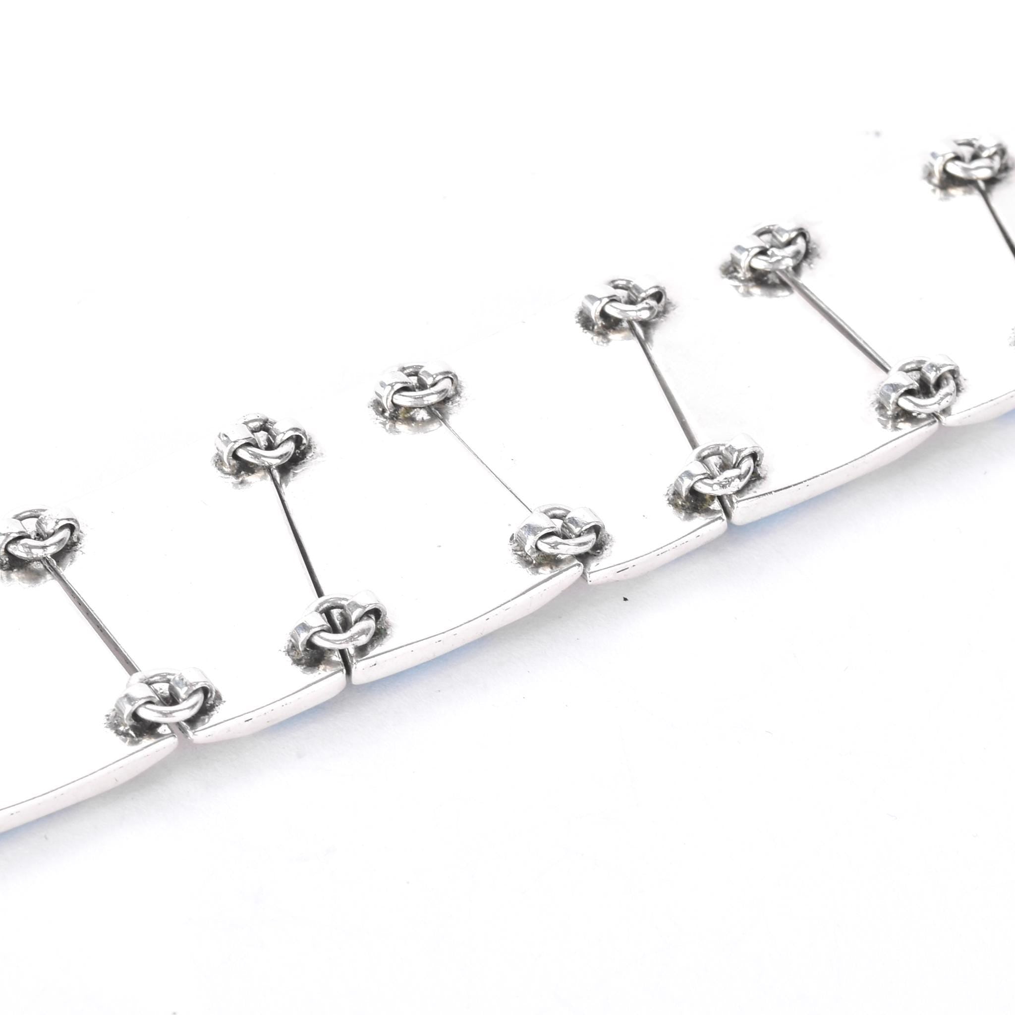 Taxco 950 Silver Geometric Turquoise Inlay Link Bracelet