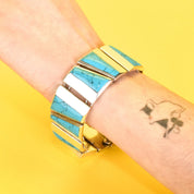 Taxco 950 Silver Geometric Turquoise Inlay Link Bracelet