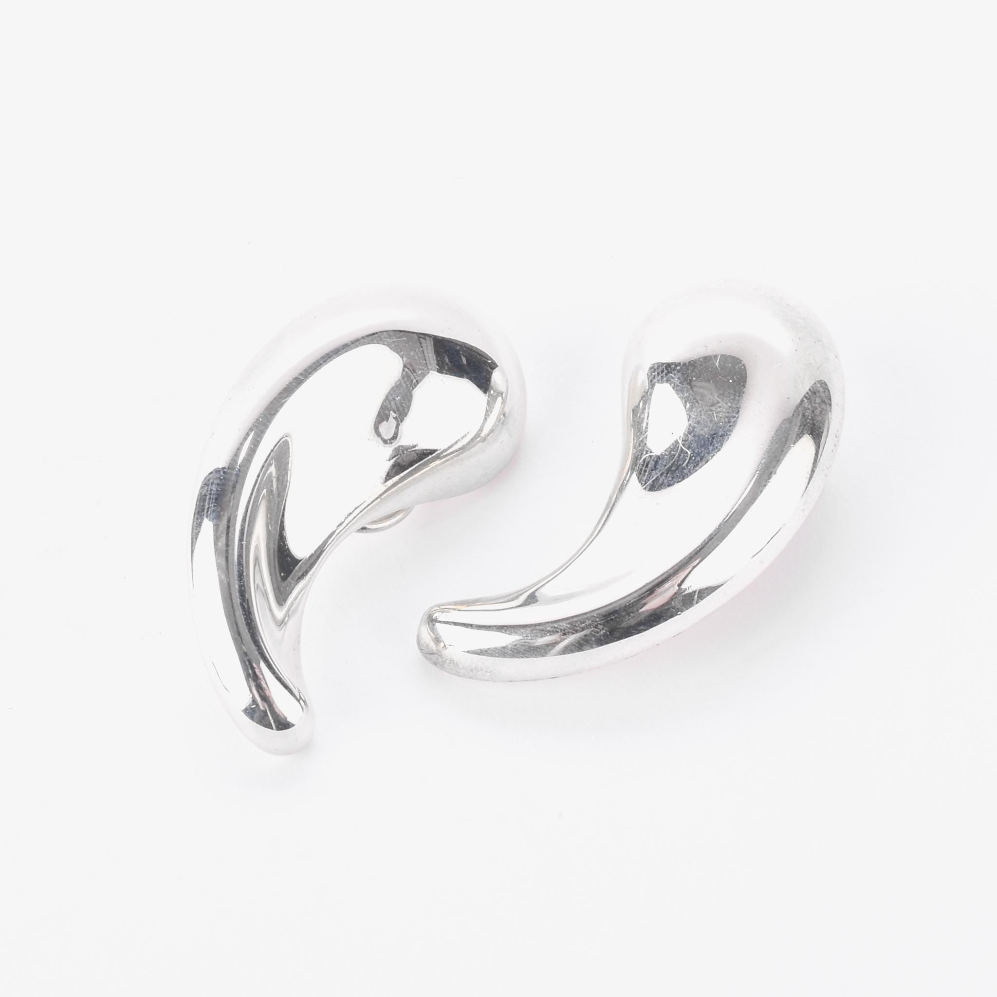 Vintage Tiffany & Co. Elsa Peretti Sterling Silver Large Comma Clip-On Earrings