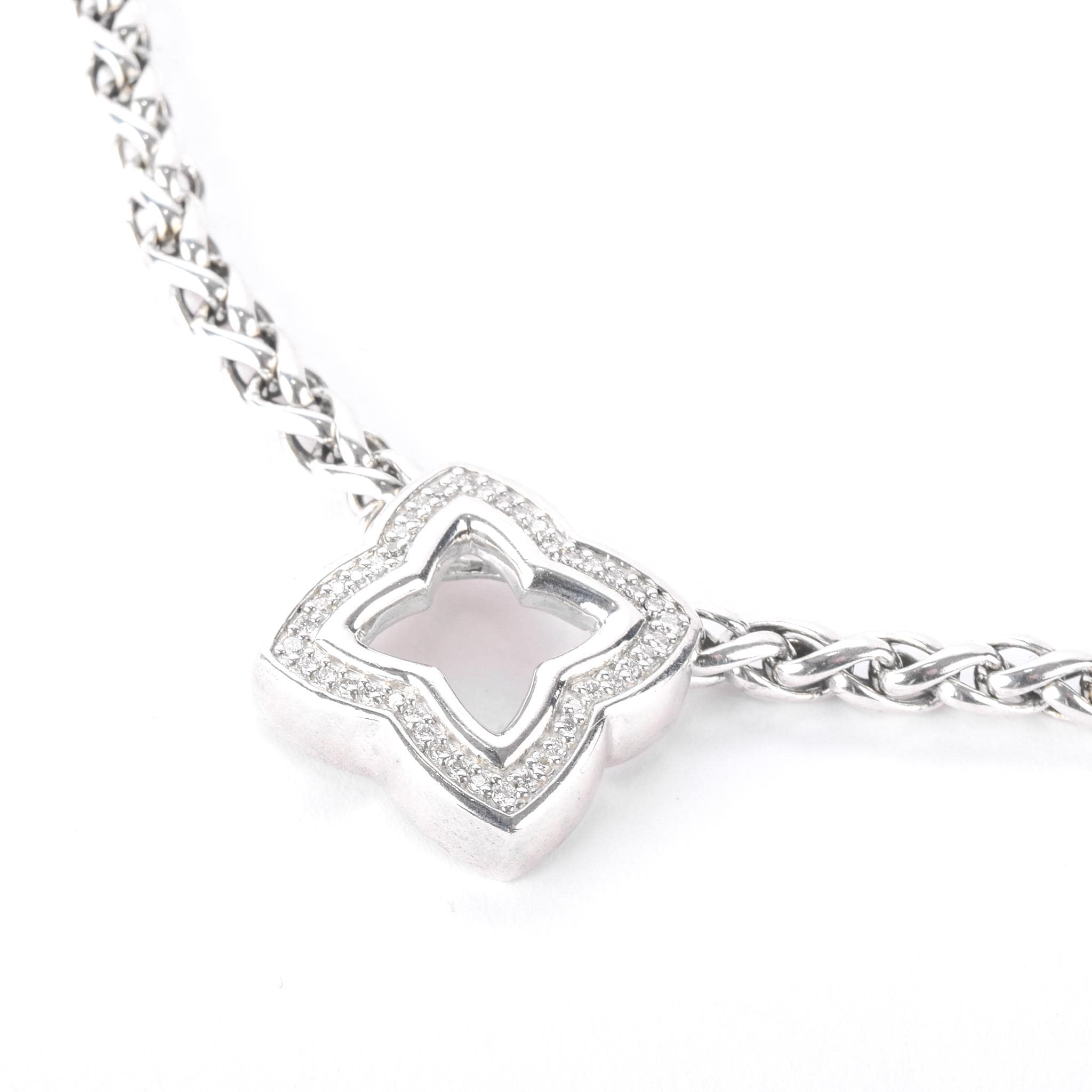Vintage David Yurman Sterling Silver and Diamond Quatrefoil Pendant Necklace