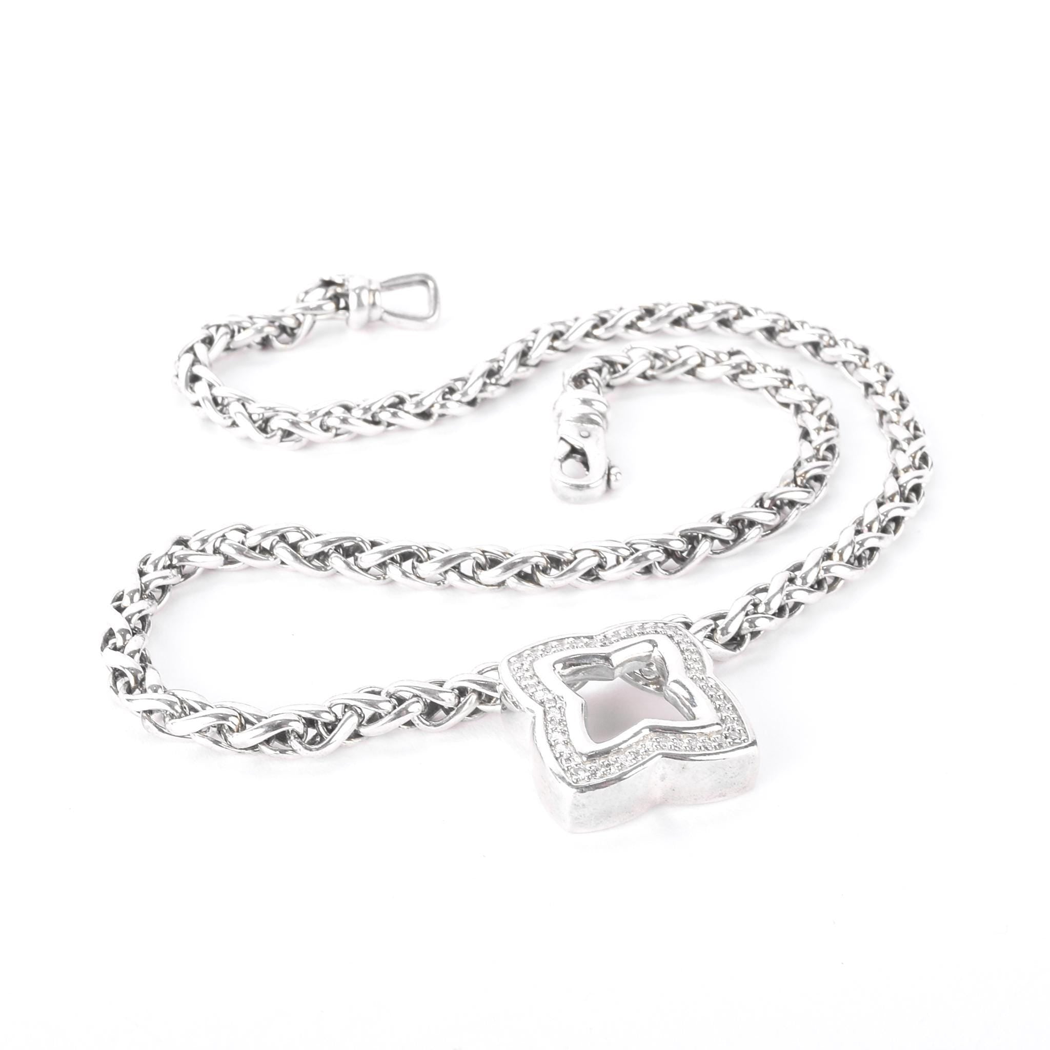 Vintage David Yurman Sterling Silver and Diamond Quatrefoil Pendant Necklace