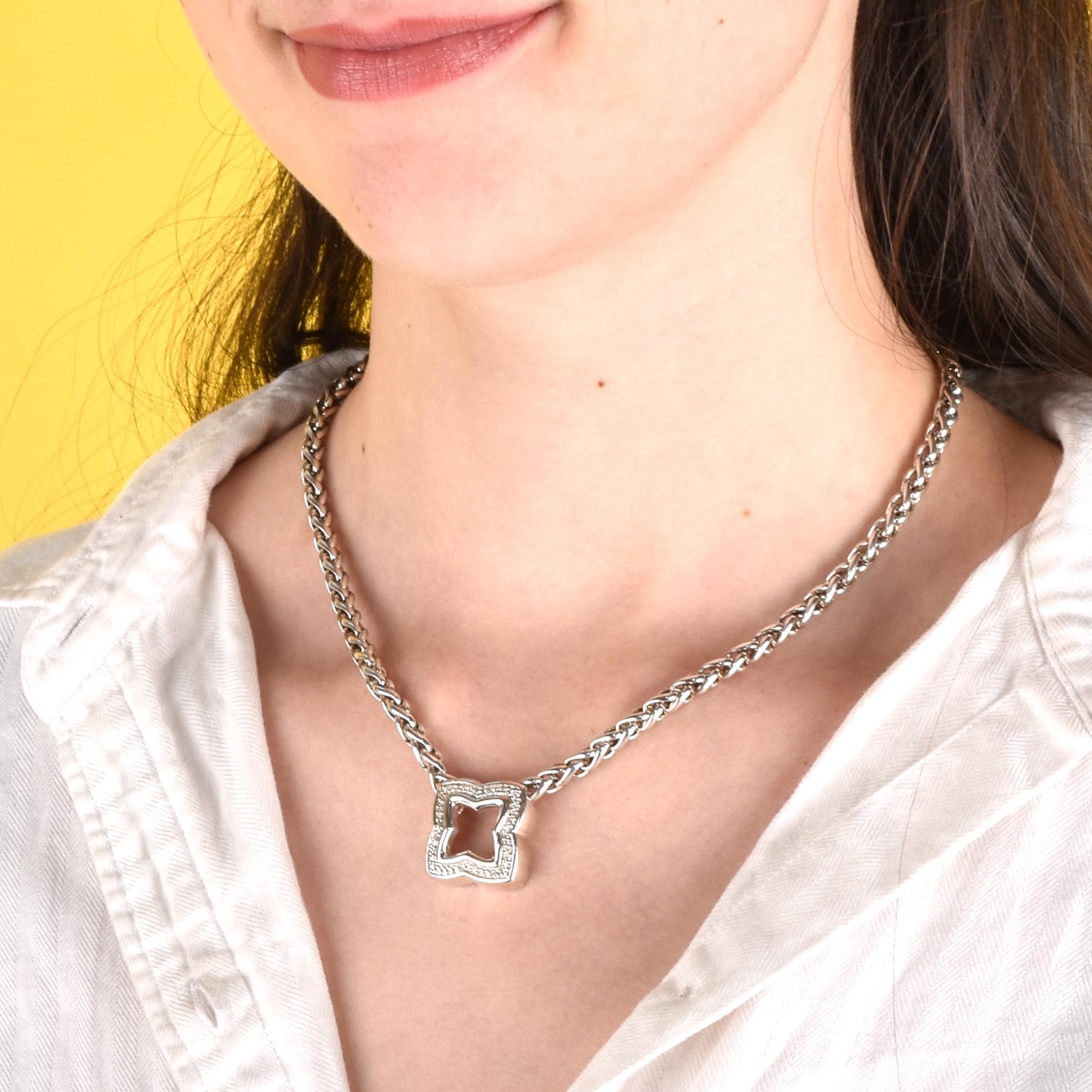 Vintage David Yurman Sterling Silver and Diamond Quatrefoil Pendant Necklace