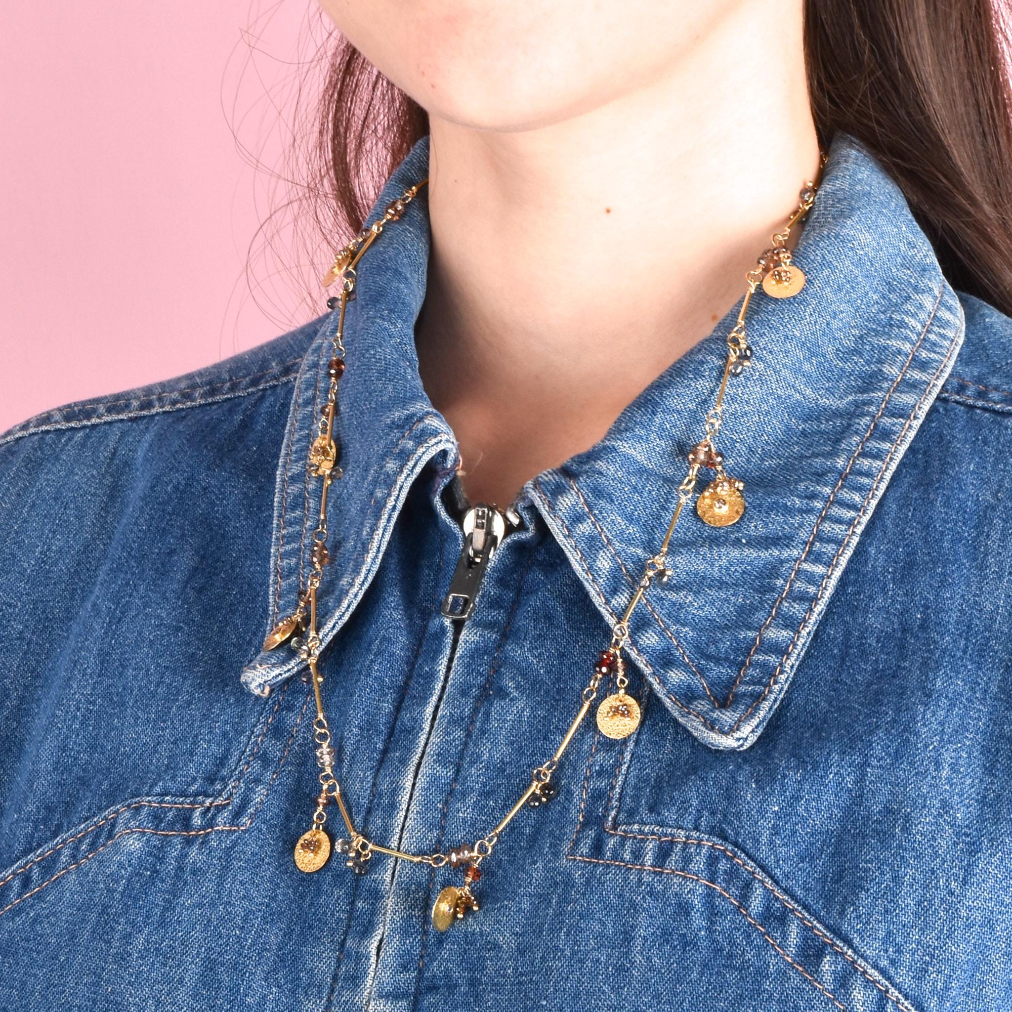 18K Gold Topaz and Diamond Beaded Trinket Necklace