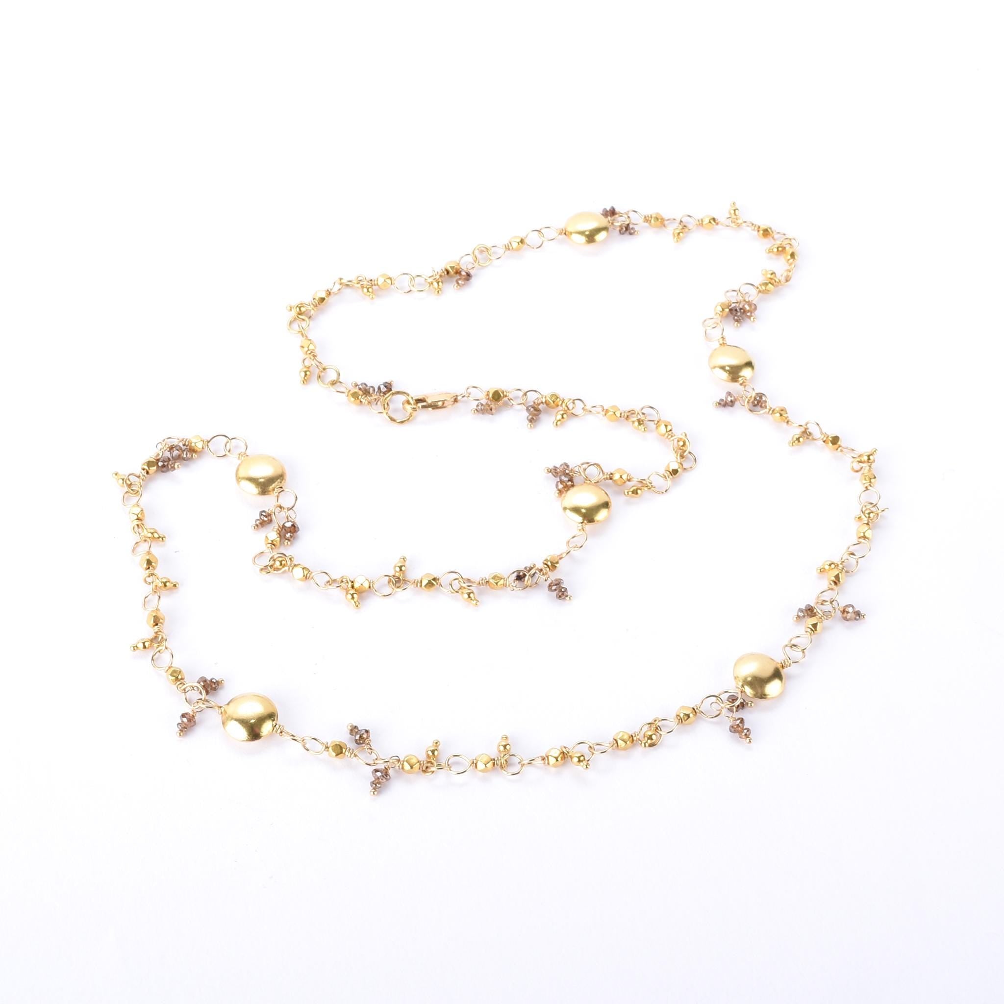 18K Gold Beaded Link Necklace with Topaz Beads