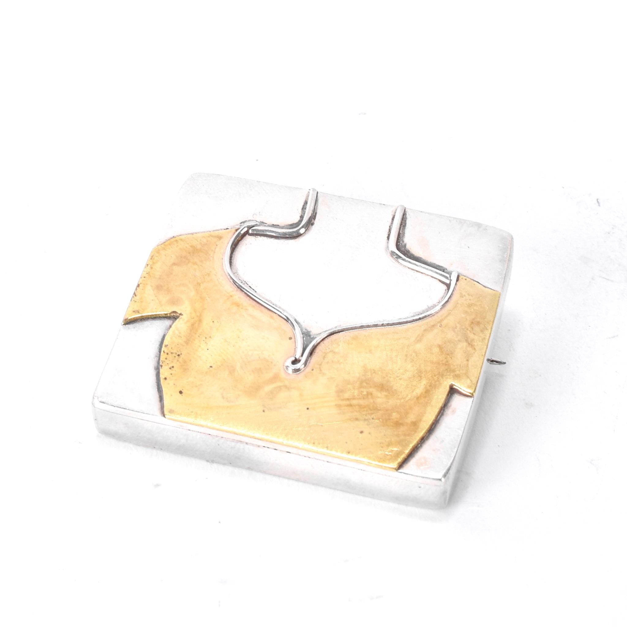 1980's Hand-Signed Sterling Silver and Brass Shirt Pendant/Brooches