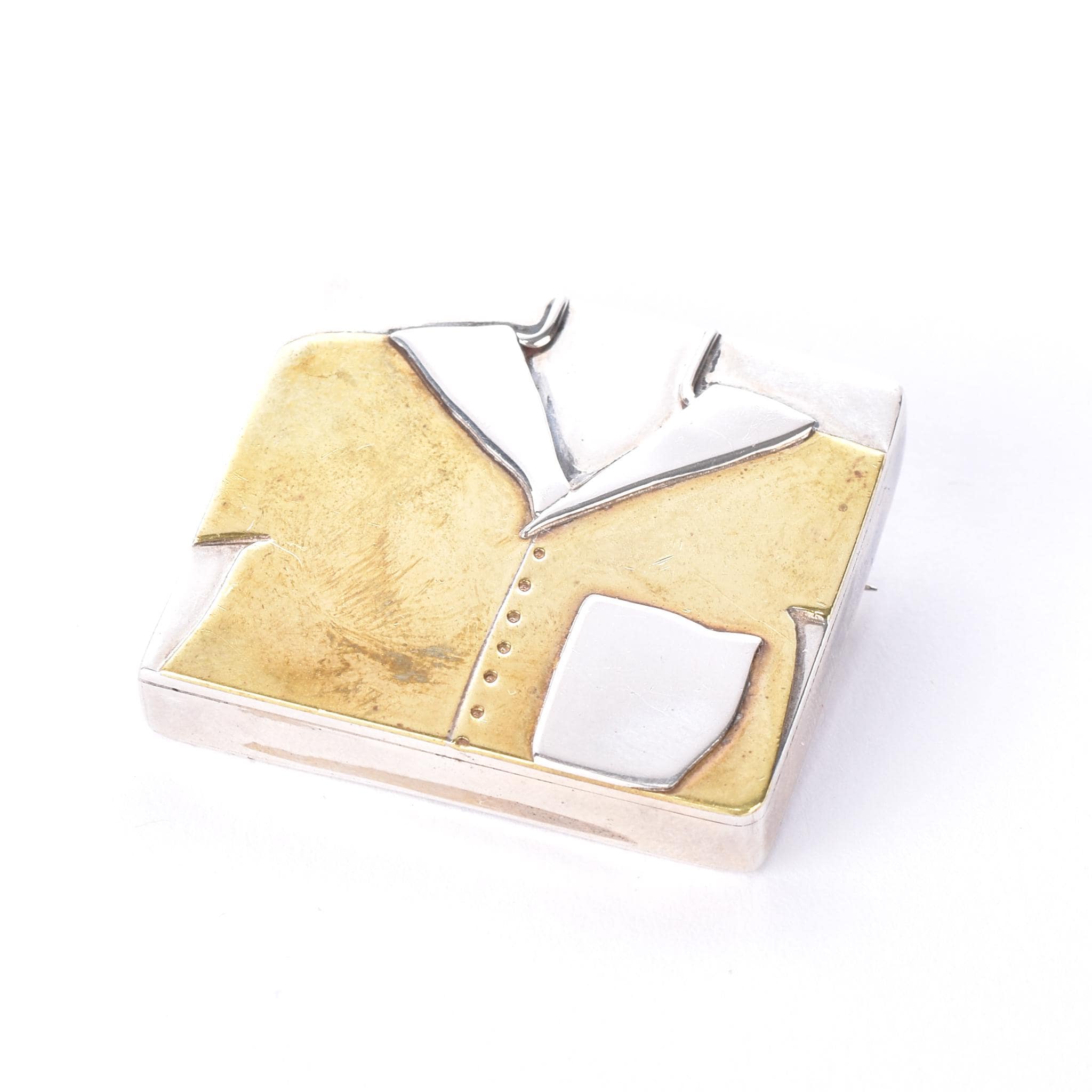 1980's Hand-Signed Sterling Silver and Brass Shirt Pendant/Brooches