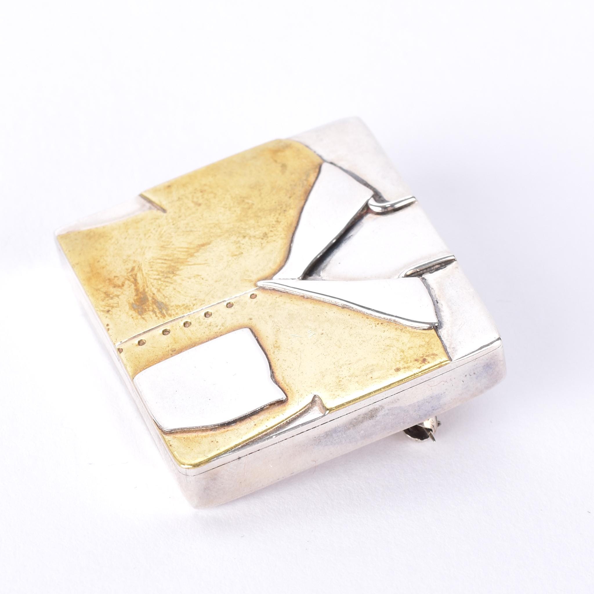 1980's Hand-Signed Sterling Silver and Brass Shirt Pendant/Brooches