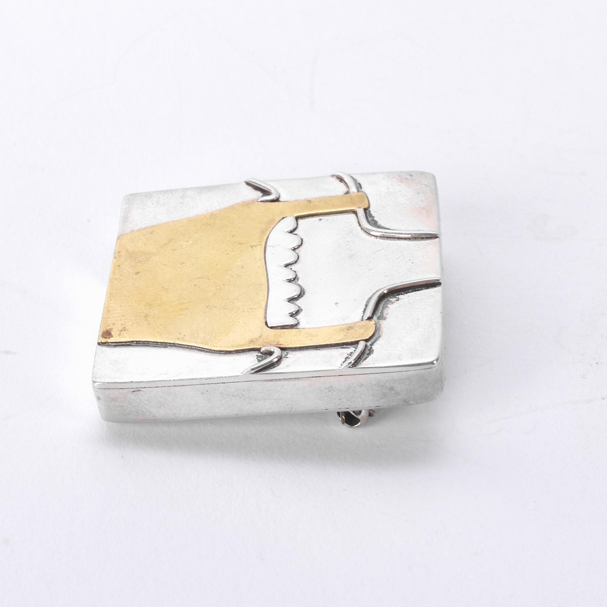 1980's Hand-Signed Sterling Silver and Brass Shirt Pendant/Brooches