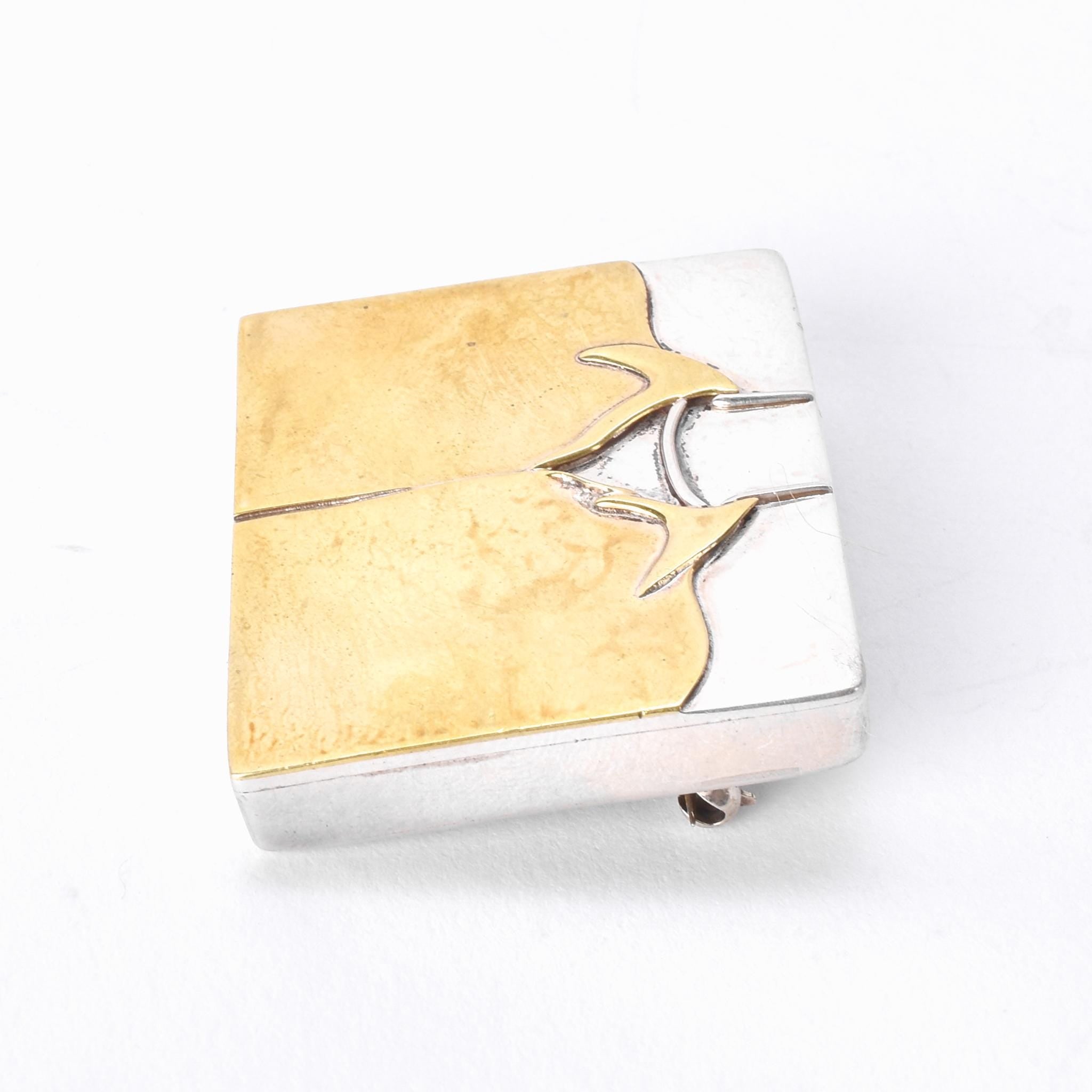 1980's Hand-Signed Sterling Silver and Brass Shirt Pendant/Brooches