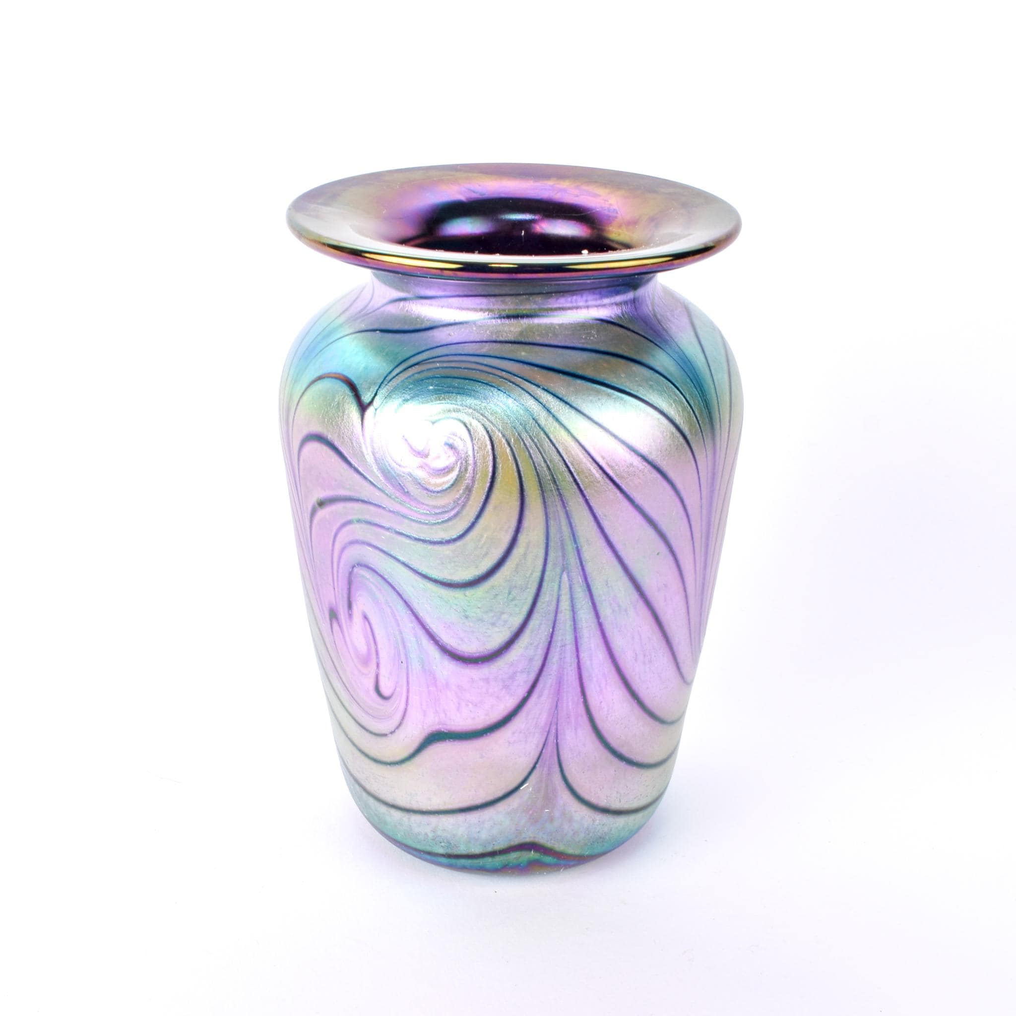 Signed 2002 Blown Art Glass Iridescent Vase
