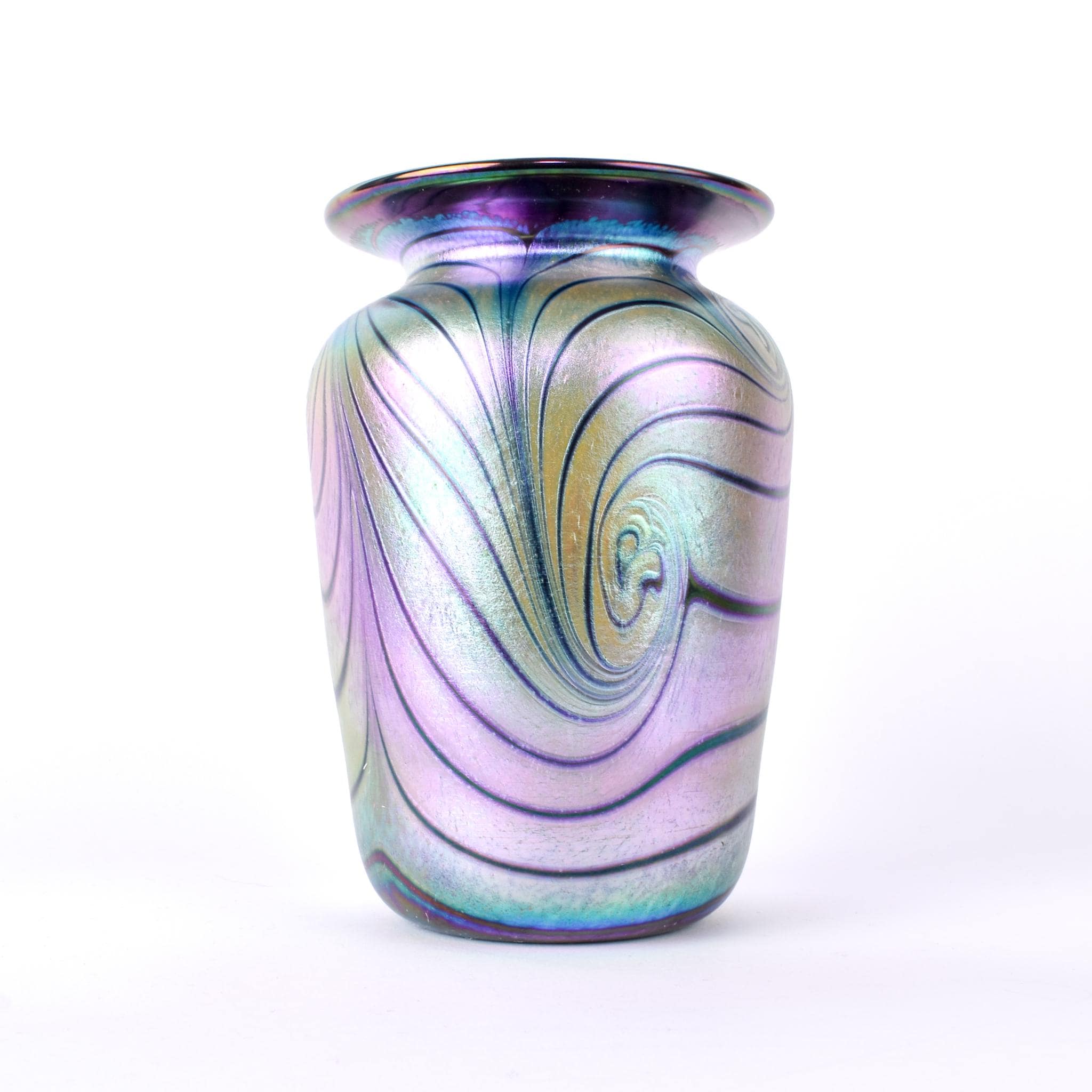 Signed 2002 Blown Art Glass Iridescent Vase