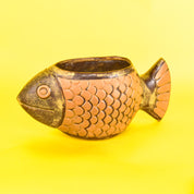 1970s David Stewart Lions Valley Fish Ceramic Planter Pot