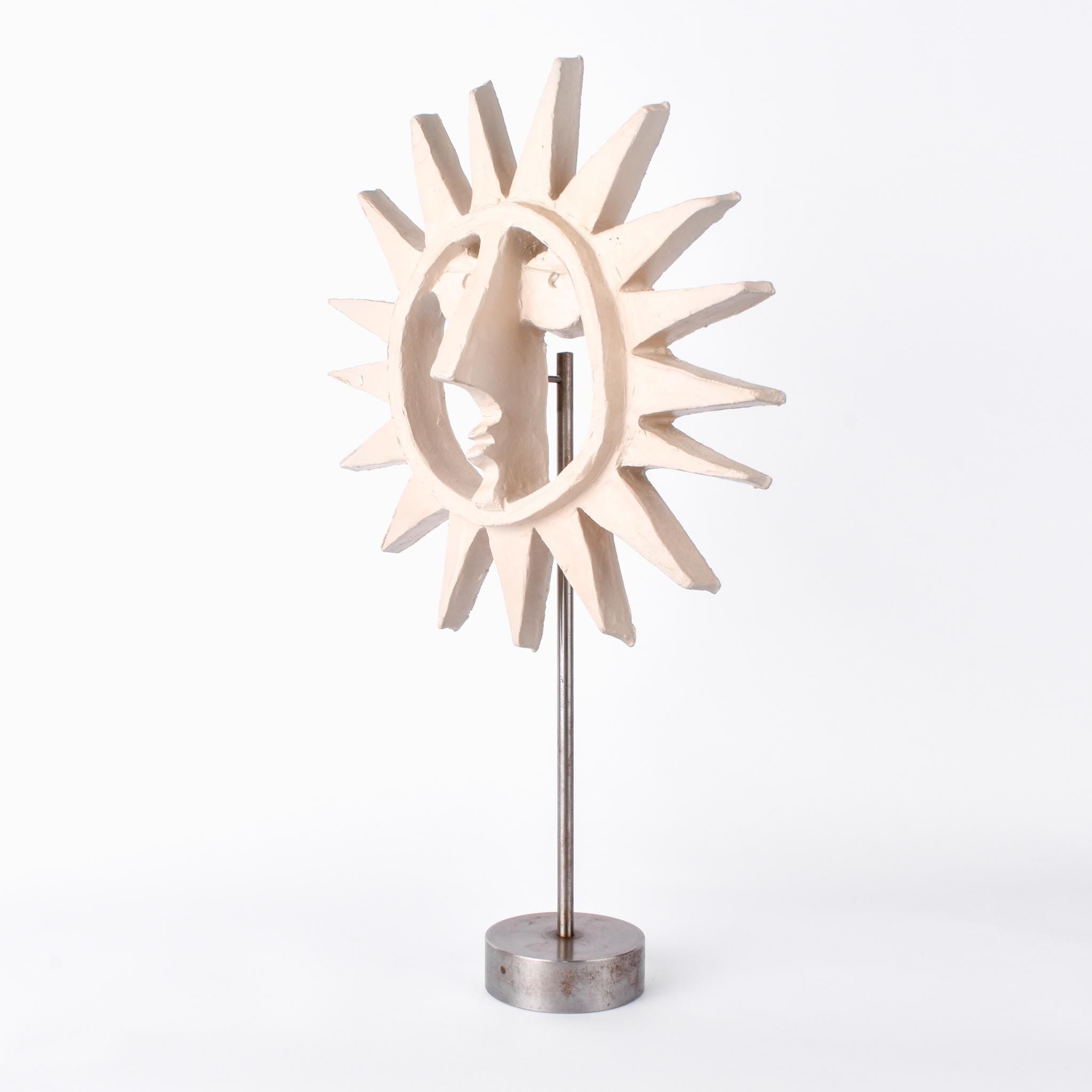 1970-80s Bennington Pottery Sun Sculpture on Stand by David Gil