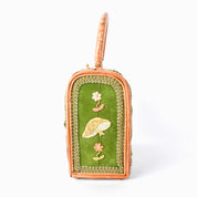 1970s Embroidered Mushroom Wicker Box Purse
