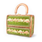 1970s Embroidered Mushroom Wicker Box Purse