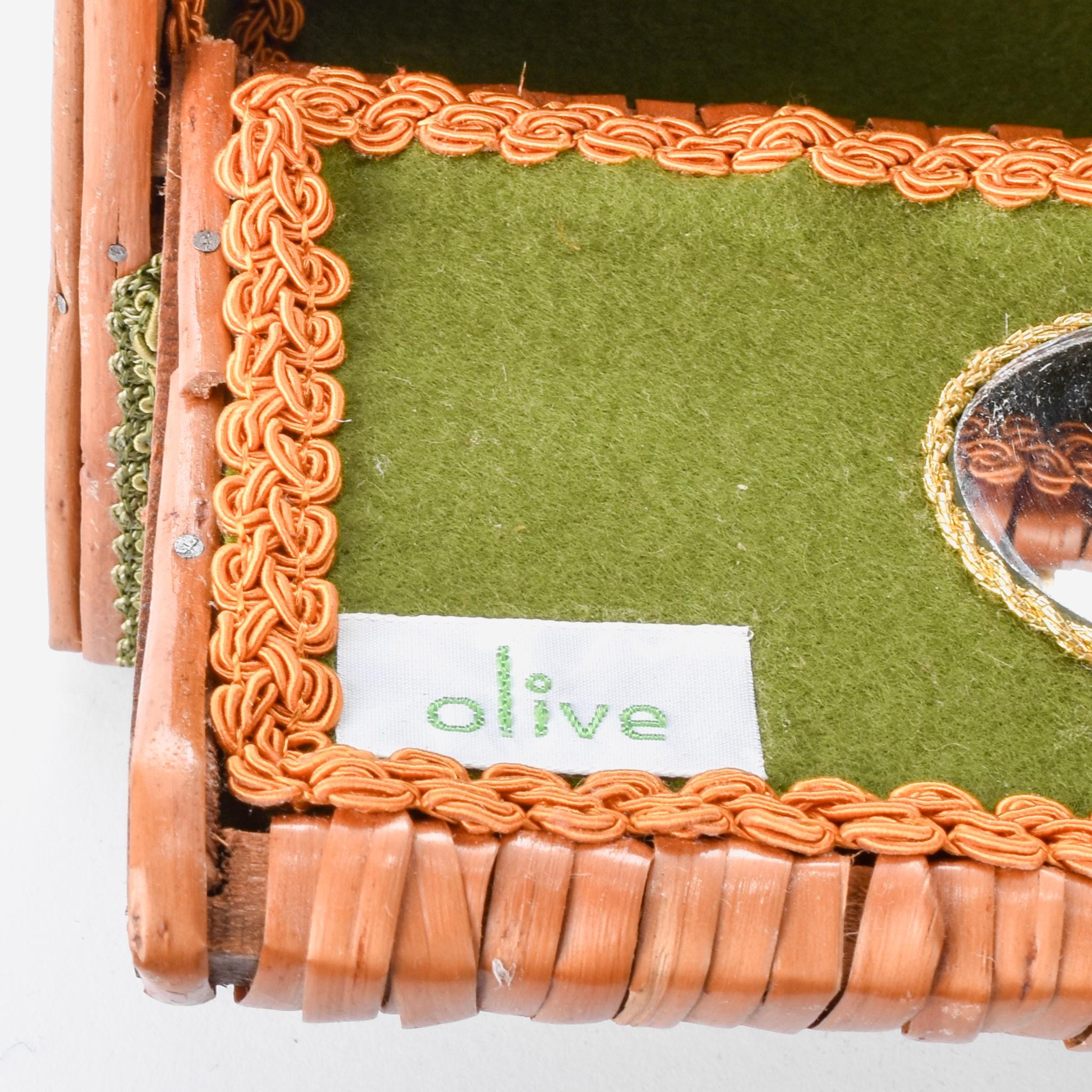 1970s Embroidered Mushroom Wicker Box Purse