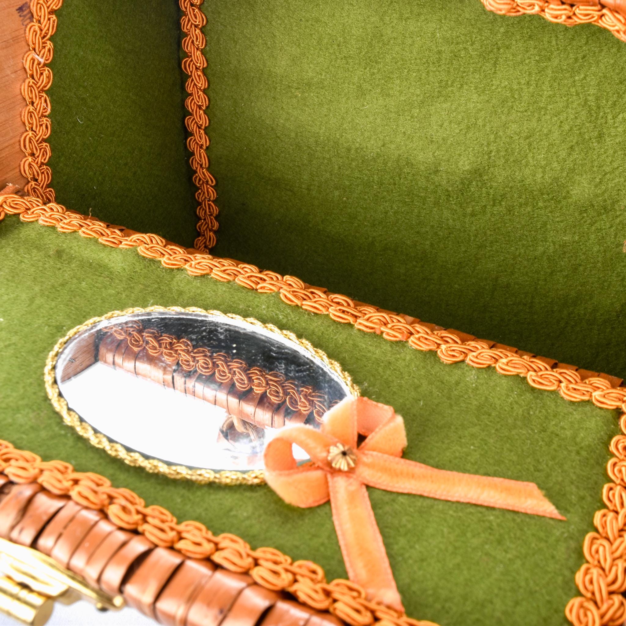1970s Embroidered Mushroom Wicker Box Purse