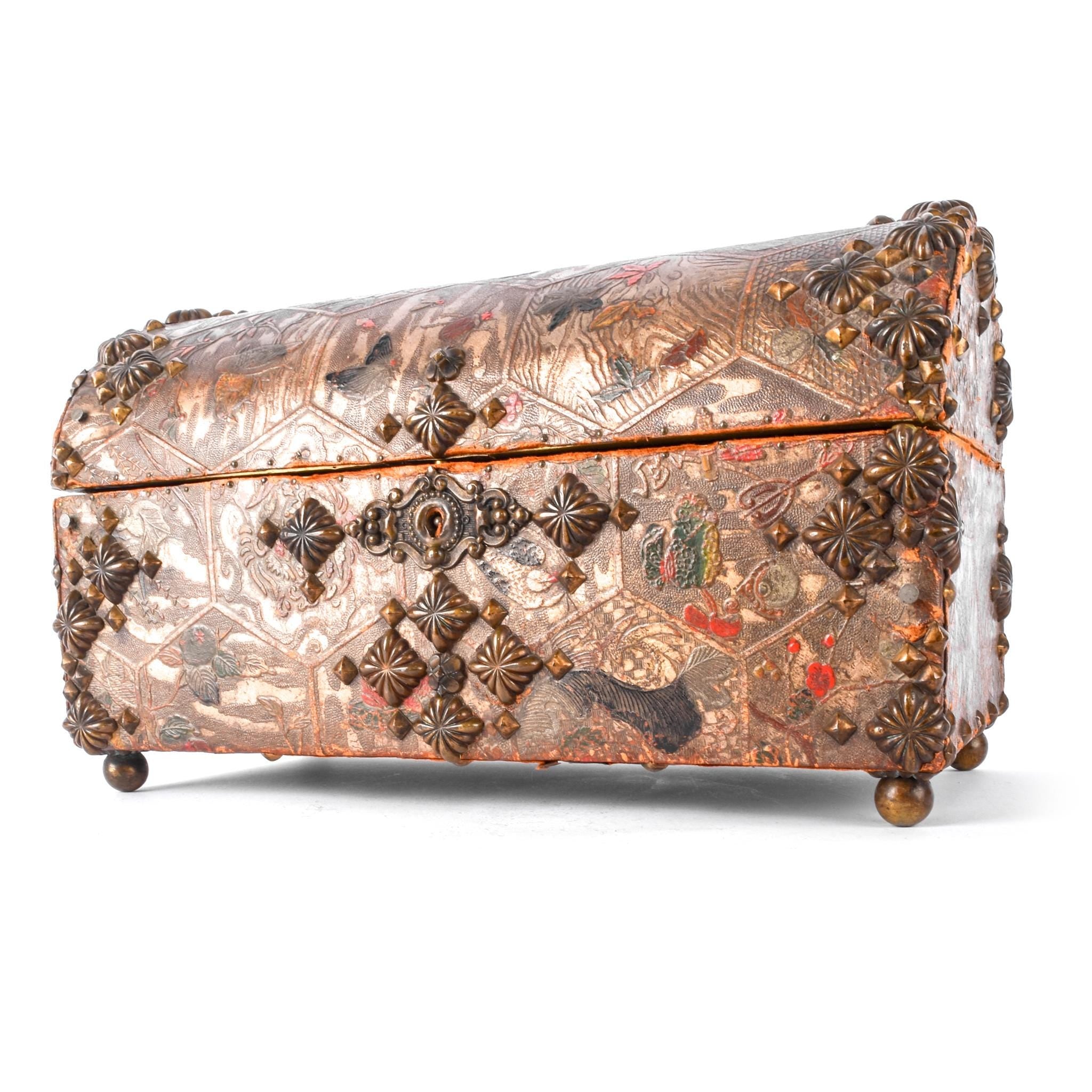 Vintage c. 1820 Venetian Japanese Style Leather Bound Jewelry Box