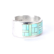 Signed Tommy Jackson Navajo Sterling Silver Turquoise Inlay Cuff Bracelet