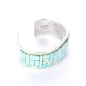Signed Tommy Jackson Navajo Sterling Silver Turquoise Inlay Cuff Bracelet