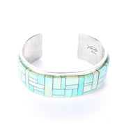 Signed Tommy Jackson Navajo Sterling Silver Turquoise Inlay Cuff Bracelet