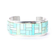 Signed Tommy Jackson Navajo Sterling Silver Turquoise Inlay Cuff Bracelet