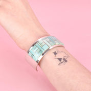 Signed Tommy Jackson Navajo Sterling Silver Turquoise Inlay Cuff Bracelet