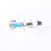 Taxco 925 Sterling Silver Hinged Modernist Turquoise Cuff Bracelet