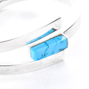 Taxco 925 Sterling Silver Hinged Modernist Turquoise Cuff Bracelet